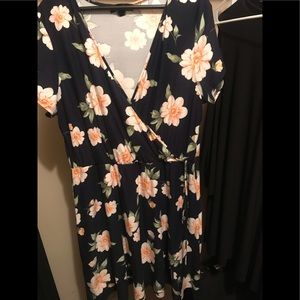 Navy Floral Mock Wrap Dress